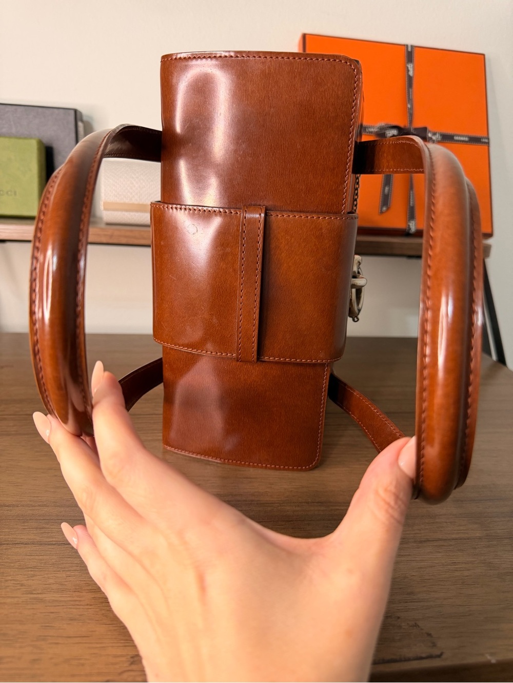 AUTHENTIC - Vintage Cartier Panthère Brown Leather Handbag - Picture 13 of 17